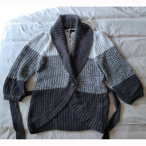 BCBGMaxAzria Size M, Gray Wrap Cardigan with Shawl Collar - Picture 1 of 7